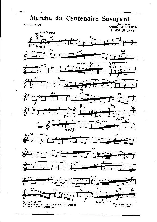 télécharger la partition d'accordéon Marche du Centenaire Savoyard (Orchestration) au format PDF