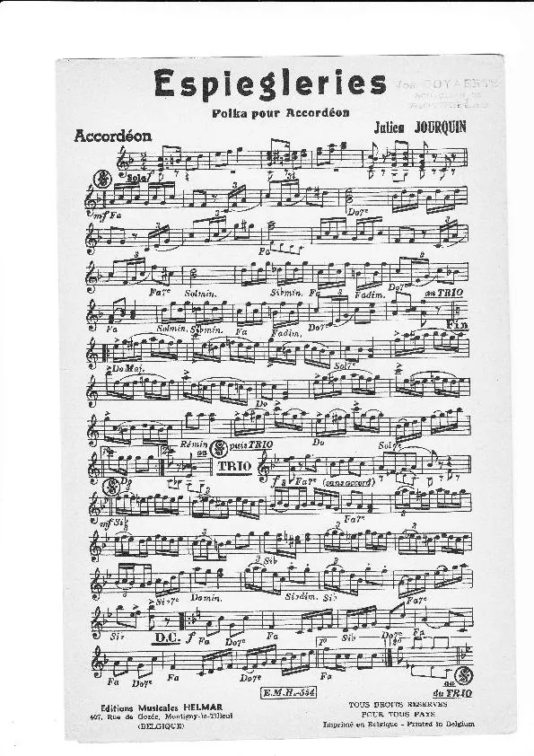 télécharger la partition d'accordéon Espiègleries (Polka) au format PDF
