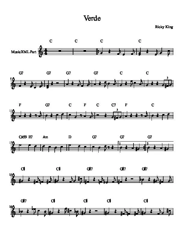 télécharger la partition d'accordéon Verde (Chant : Ricky King) (Slow) (Relevé) au format PDF