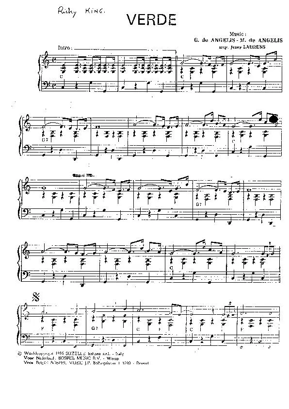 télécharger la partition d'accordéon Verde (Arrangement: Jenny Laurens) (Interprète : Ricky King) (Slow) au format PDF