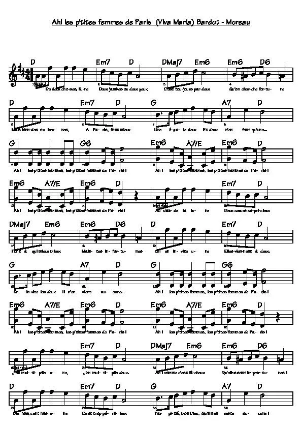 télécharger la partition d'accordéon Ah les p'tites femmes de Paris (Viva Maria) (Chant : Jeanne Moreau et Brigitte Bardot) (Relevé) au format PDF