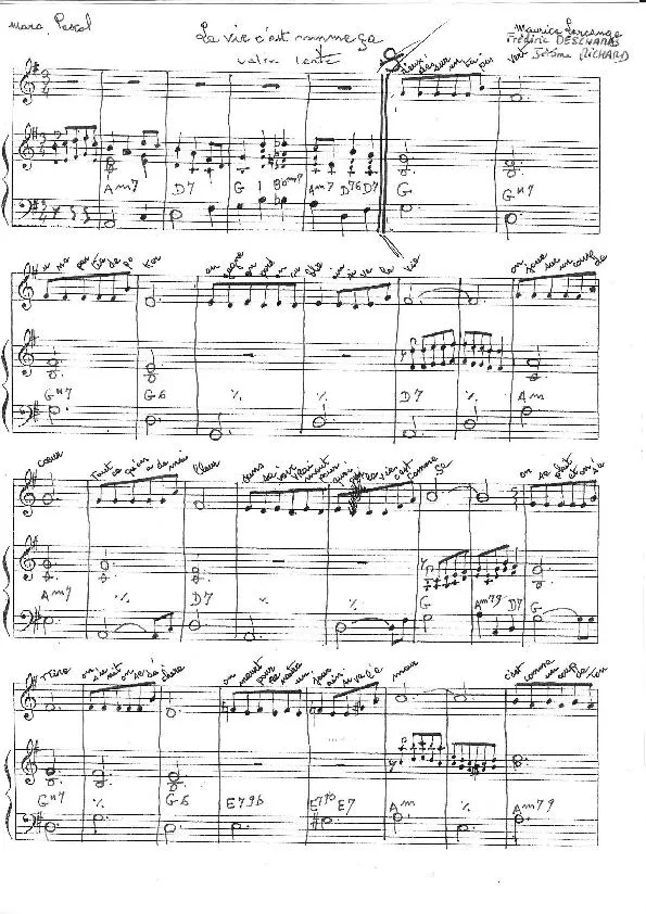 télécharger la partition d'accordéon La vie c'est comme ça (Valse Lente) (Manuscrite) au format PDF