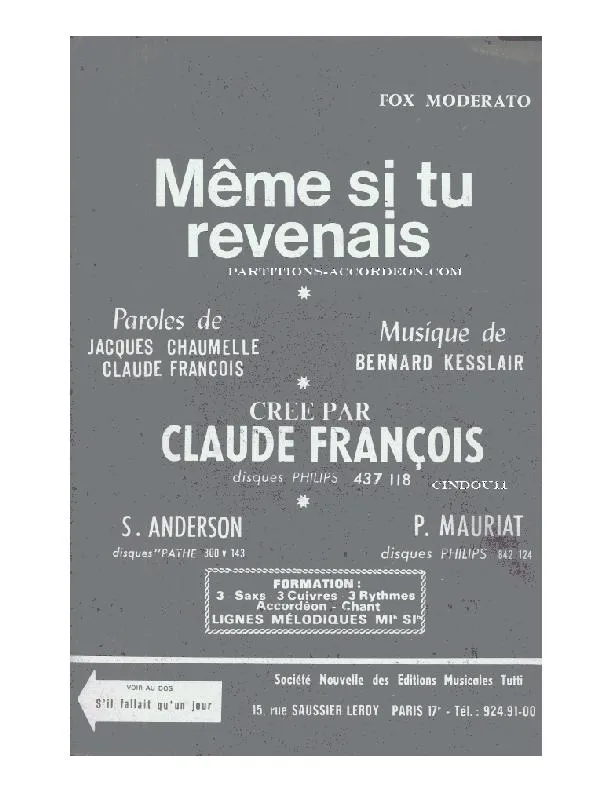 télécharger la partition d'accordéon Même si tu revenais (Orchestration Complète) au format PDF