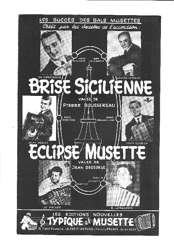 télécharger la partition d'accordéon Eclipse Musette (Créée par : Charles Verstraete / Loulou Legrand / Jacky Noguez / Louis Ledrich / Jo Privat / Bruno Lorenzoni) (Valse) au format PDF