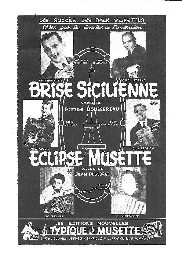 télécharger la partition d'accordéon Brise Sicilienne (Créée par : Charles Verstraete / Loulou Legrand / Jacky Noguez / Louis Ledrich / Jo Privat / Bruno Lorenzoni) (Valse) au format PDF