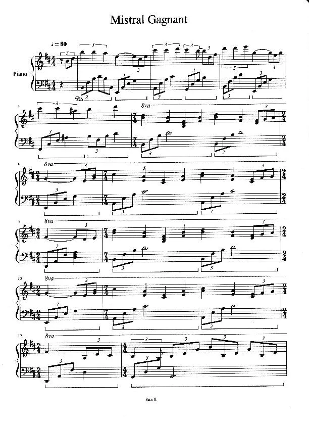 télécharger la partition d'accordéon Mistral Gagnant (Piano) au format PDF