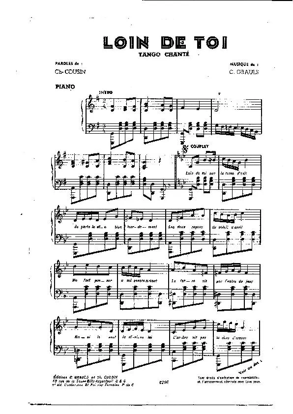 télécharger la partition d'accordéon Loin de toi + Dulcinée (Tango Chanté) au format PDF