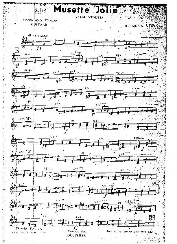 télécharger la partition d'accordéon Musette Jolie (Valse Musette) au format PDF