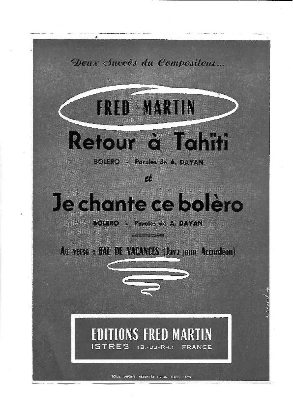 télécharger la partition d'accordéon Retour à Tahïti (Orchestration) (Boléro) au format PDF