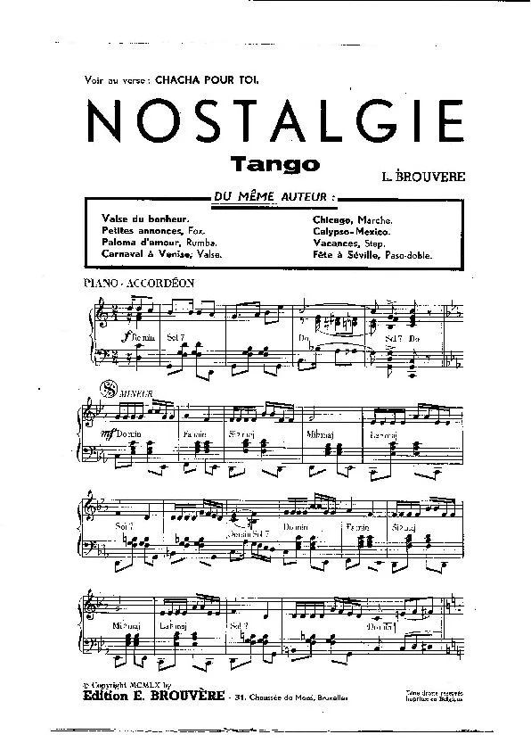 télécharger la partition d'accordéon Nostalgie (Orchestration) (Tango) au format PDF