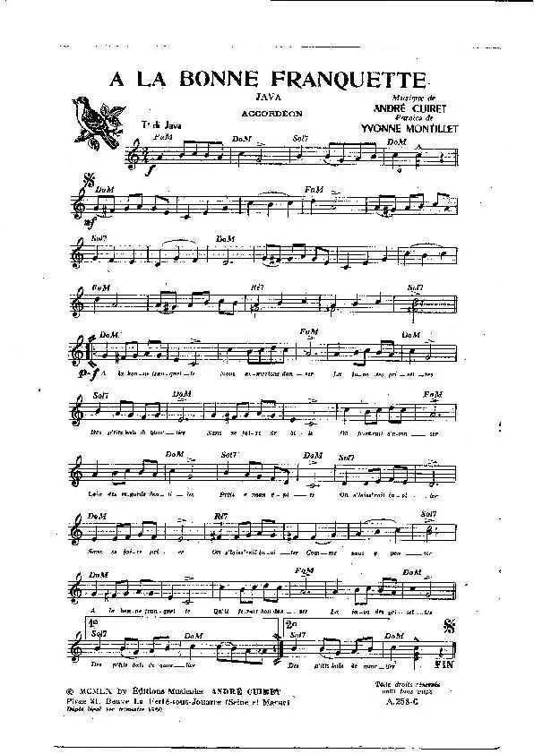 télécharger la partition d'accordéon A la bonne franquette (Créée par : Jo Lefevre) (Orchestration) (Java) au format PDF