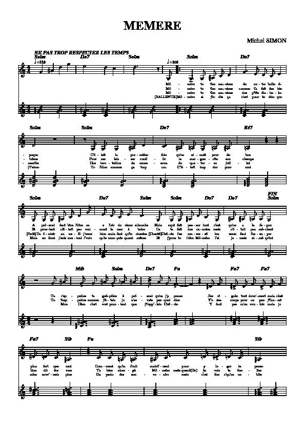 télécharger la partition d'accordéon Mémère (Chant : Michel Simon) (Relevé) au format PDF