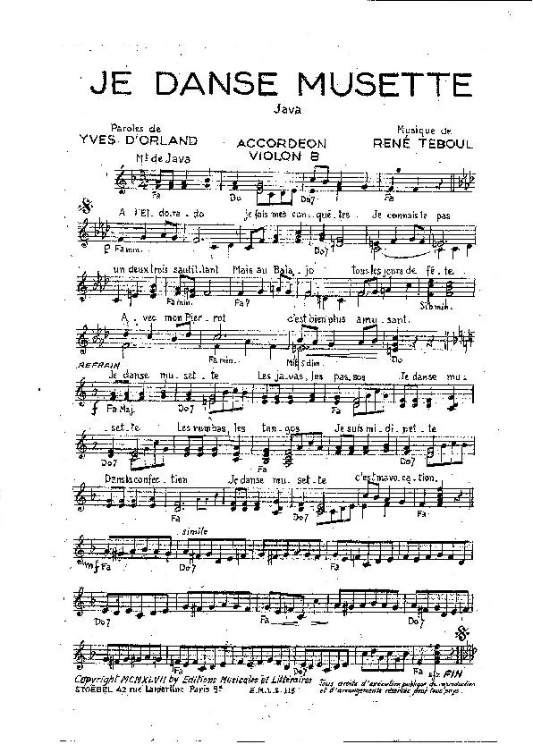 télécharger la partition d'accordéon Je danse musette (Java) au format PDF