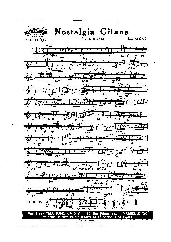 télécharger la partition d'accordéon Nostalgia Gitana (Orchestration) (Paso Doble) au format PDF
