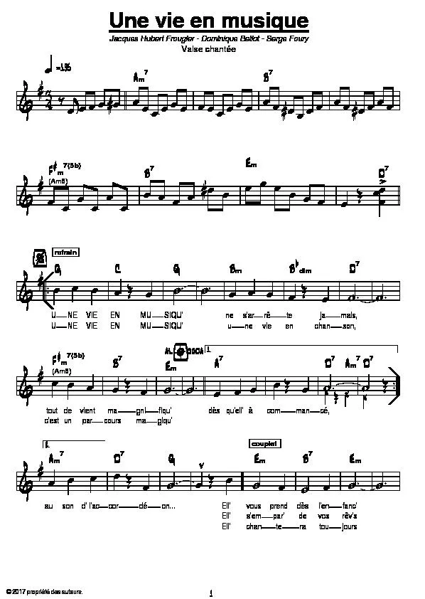 télécharger la partition d'accordéon Une vie en musique (Valse Chantée) au format PDF