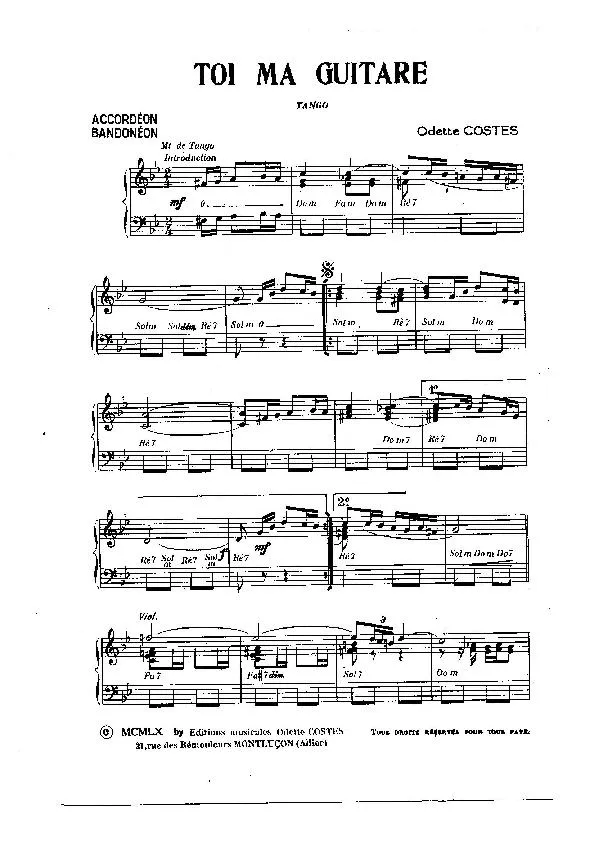 télécharger la partition d'accordéon Toi ma guitare (Orchestration) (Tango) au format PDF
