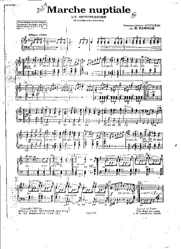 télécharger la partition d'accordéon Marche Nuptiale (Arrangement : Henri Rawson) au format PDF
