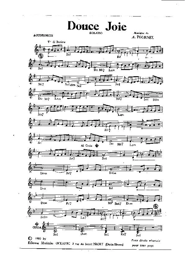 télécharger la partition d'accordéon Douce joie (Créé par : Dino Margellli) (Orchestration) (Boléro) au format PDF