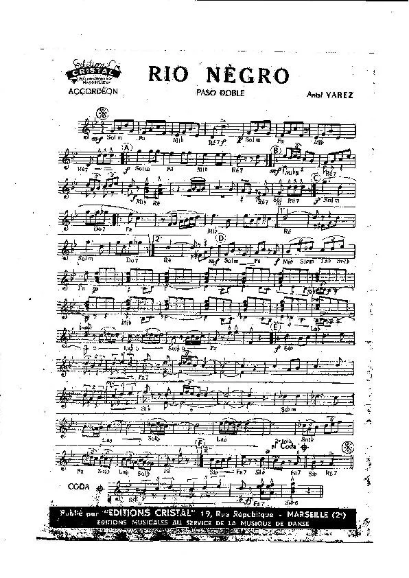 télécharger la partition d'accordéon Rio Nègro (Orchestration) (Paso Doble) au format PDF