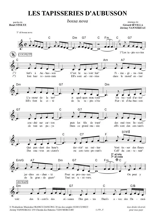 télécharger la partition d'accordéon Les tapisseries d'Aubusson (Bossa Nova) au format PDF
