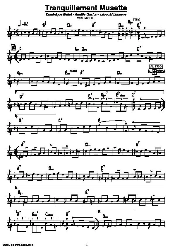 télécharger la partition d'accordéon Tranquillement Musette (Valse Musette) au format PDF