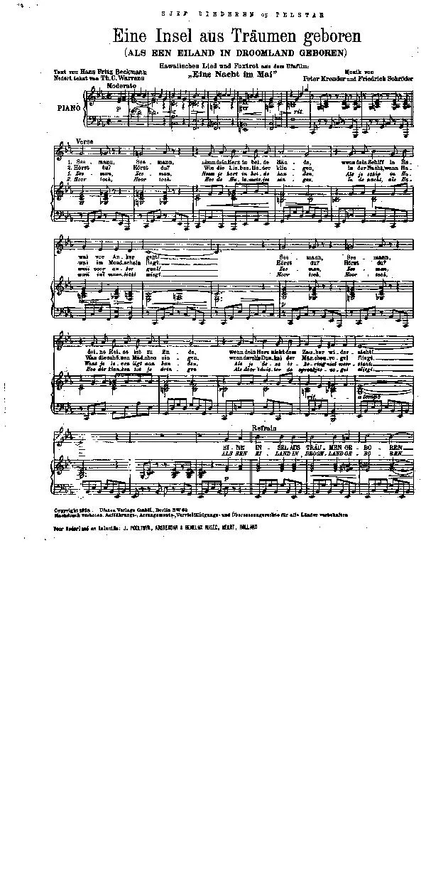 télécharger la partition d'accordéon Ein Insel aus träumen geboren (Als een eiland in droomland geboren) (Du Film : Eine Nacht im Mai) (Fox Trot) au format PDF