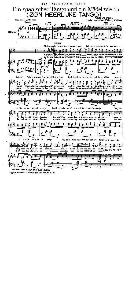 télécharger la partition d'accordéon Ein Spanischer tango und ein Mädel wie du (Zo'n heerlijke tango) (Interprète : Wim et Mia de Boer) au format PDF