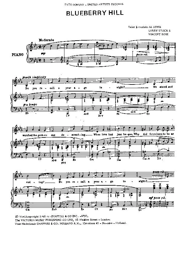 télécharger la partition d'accordéon Blueberry Hill (Interprète : Fats Domino) (Slow Blues) au format PDF