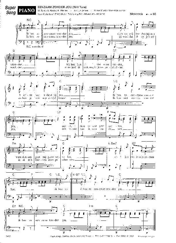 télécharger la partition d'accordéon Eenzaam zonder jou (Arrangement : Jo Janse) (Slow Rock) au format PDF