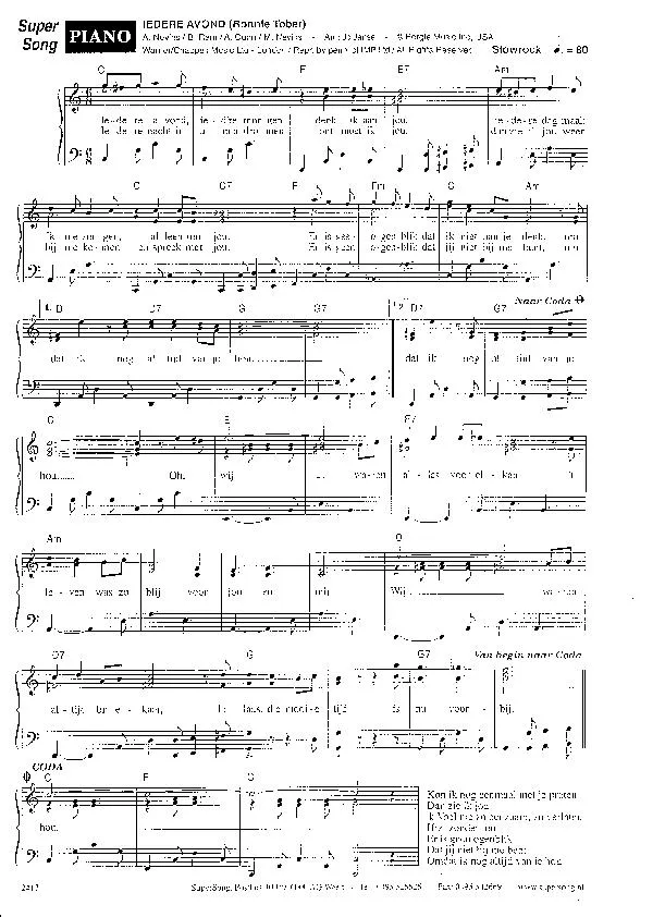 télécharger la partition d'accordéon Iedere avond (Interprète : Ronnie Tober) (Arrangement : Jo Janse) (Slow Rock) au format PDF