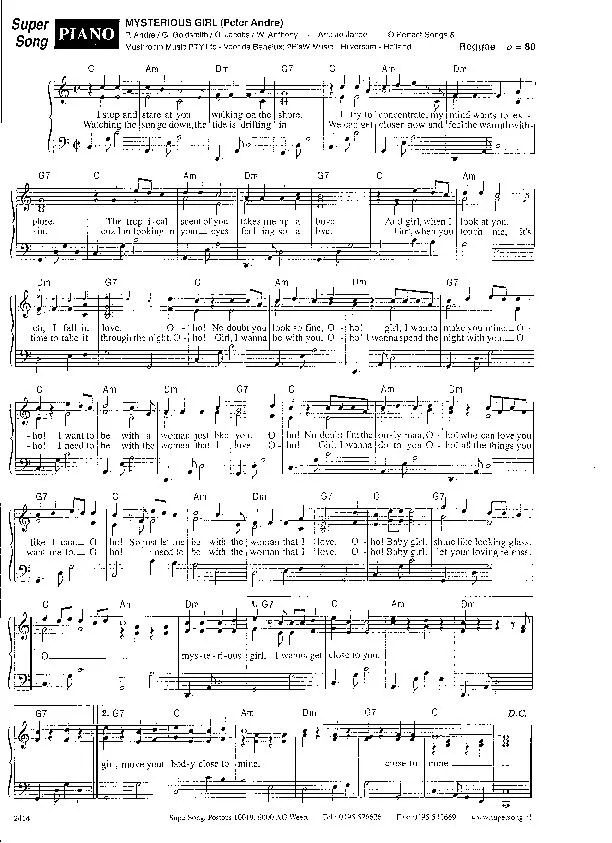 télécharger la partition d'accordéon Mysterious Girl (Arrangement : Jo Janse) (Reggae) au format PDF