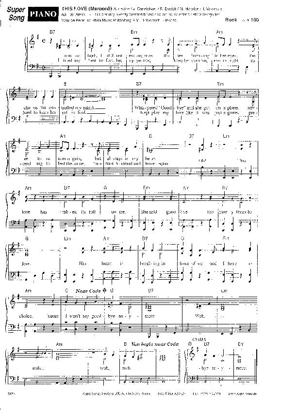 télécharger la partition d'accordéon This love (Interprète : Maroon 5) (Arrangement : Jo Janse) (Rock) au format PDF