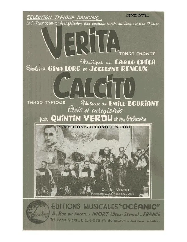 télécharger la partition d'accordéon Verita (Créé par : Quintin Verdu et son Orchestre) (Orchestration) (Tango Chanté) au format PDF