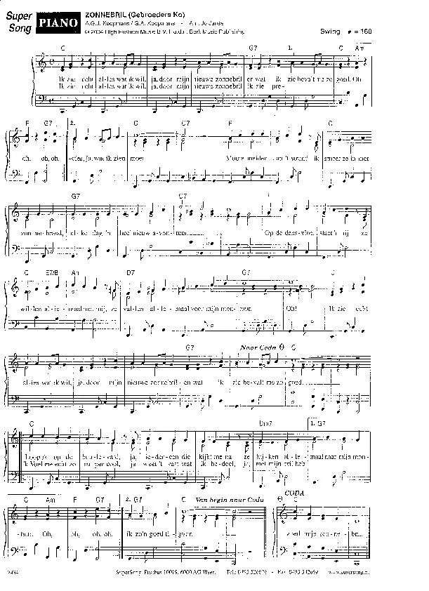 télécharger la partition d'accordéon Zonnebril (Interprète : Gebroeders Ko) (Arrangement : Jo Janse) (Swing) au format PDF
