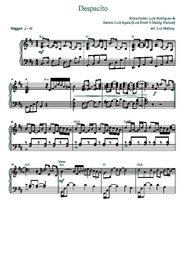 télécharger la partition d'accordéon Despacito (Interprète : Luis Fonsi ft Daddy Yankee) (Arrangement : Luc Markey) (Reggae) au format PDF