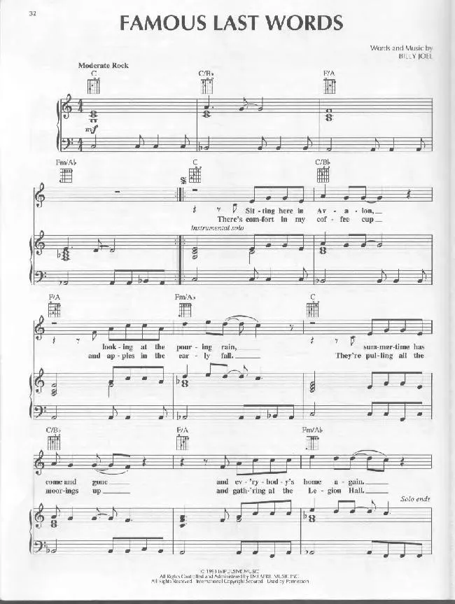 télécharger la partition d'accordéon Famous last words (Rock Ballade) au format PDF