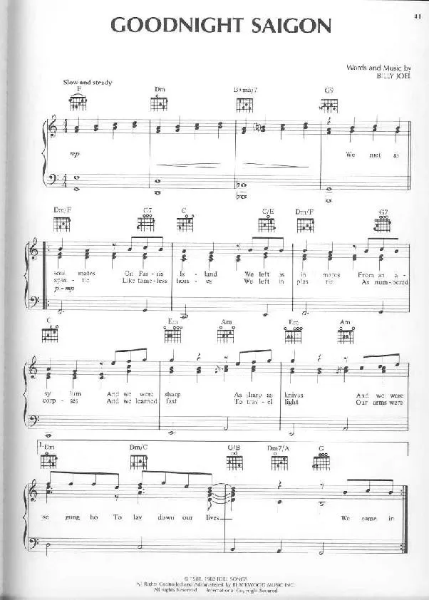 télécharger la partition d'accordéon Goodnight Saigon (Ballade) au format PDF