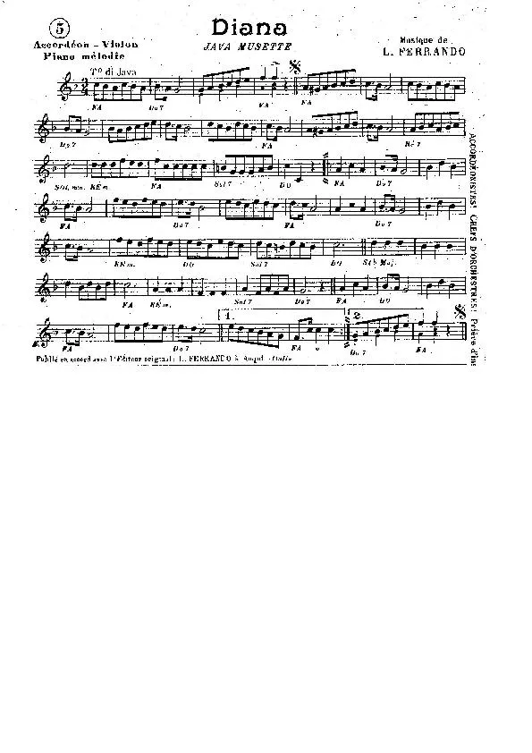 télécharger la partition d'accordéon Diana (Java Musette) au format PDF