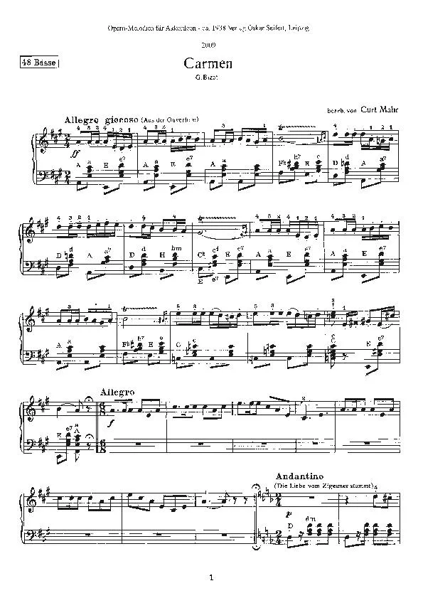 télécharger la partition d'accordéon Carmen  (Arrangement : Curt Mahr)  (Original : 48 Bässe) au format PDF