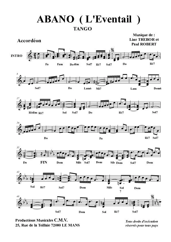 télécharger la partition d'accordéon Abano (L'éventail) (Tango) au format PDF