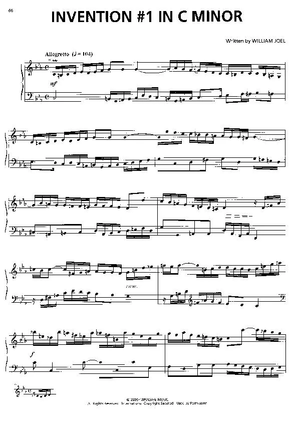 télécharger la partition d'accordéon Invention #1 in C minor (Interprète : Billy Joel) (Instrumental) au format PDF