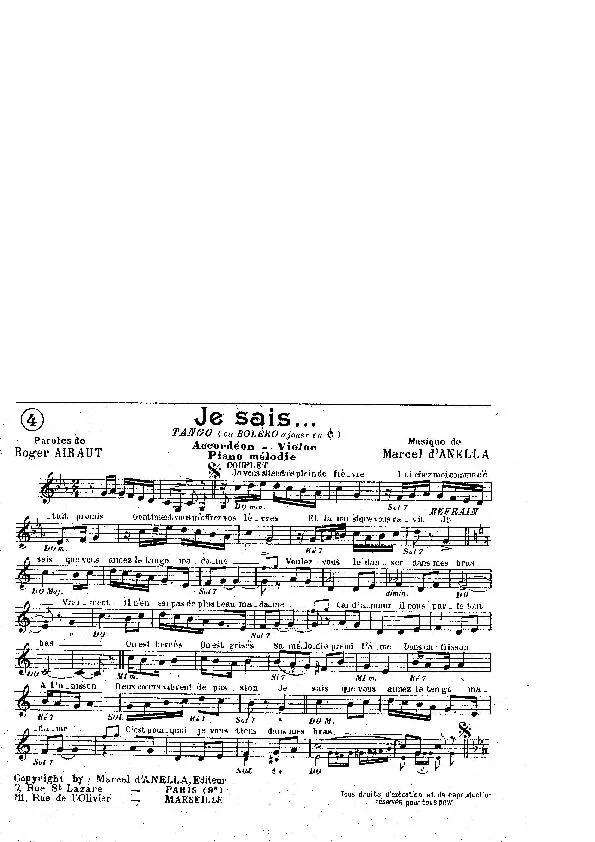 télécharger la partition d'accordéon Je sais (Tango ou Boléro) au format PDF