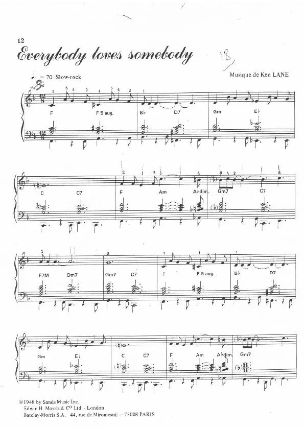 télécharger la partition d'accordéon Everybody loves somebody au format PDF