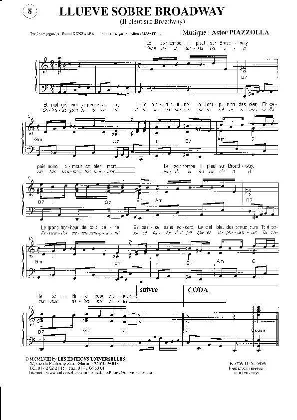 télécharger la partition d'accordéon Llueve sobre Broadway (Il pleut sur Broadway) (Tango) au format PDF