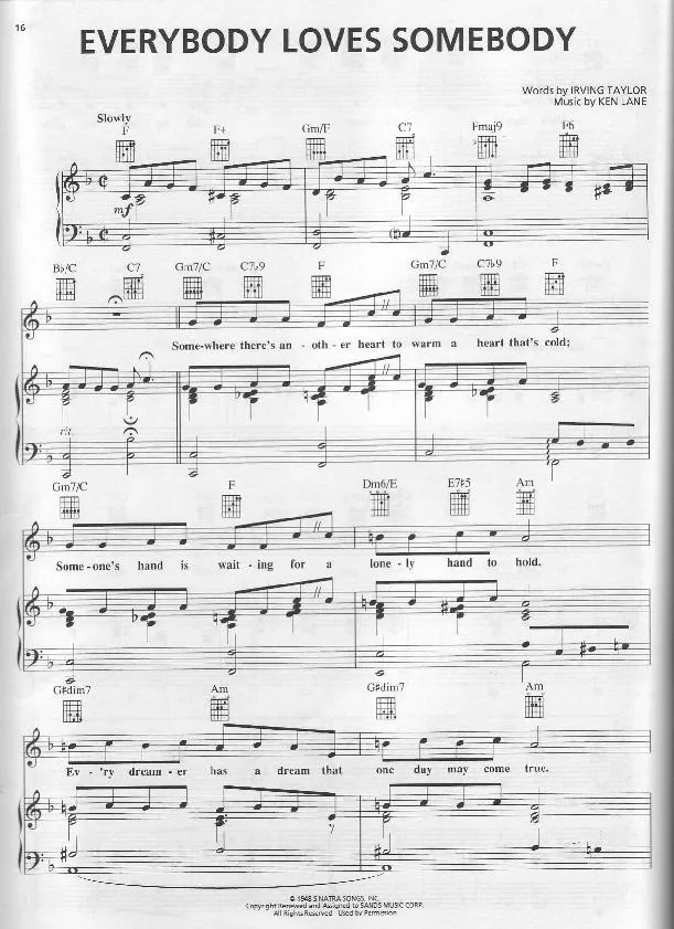 télécharger la partition d'accordéon Everybody loves somebody (Chant : Dean Martin) au format PDF