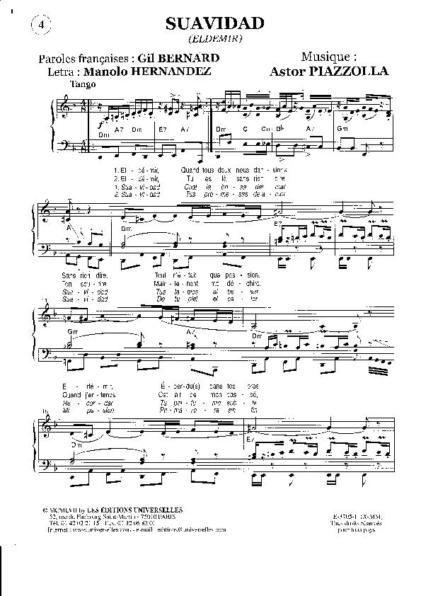 télécharger la partition d'accordéon Suavidad (Eldemir) (Tango) au format PDF