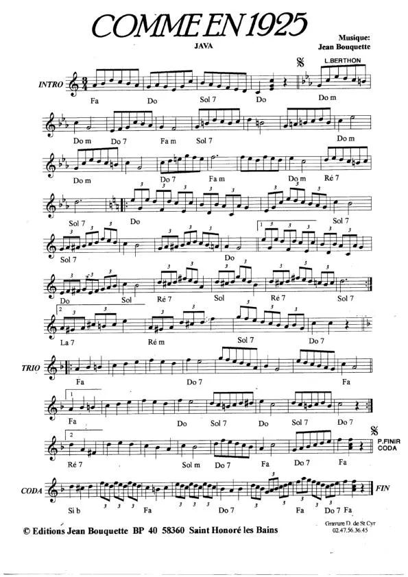 télécharger la partition d'accordéon Comme en 1925 (Java) au format PDF