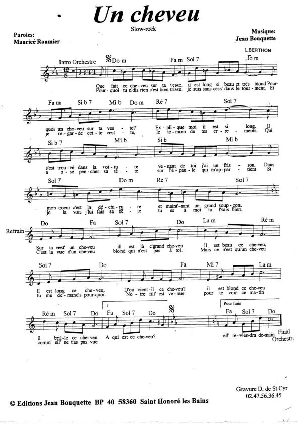 télécharger la partition d'accordéon Un Cheveu (Slow Rock) au format PDF