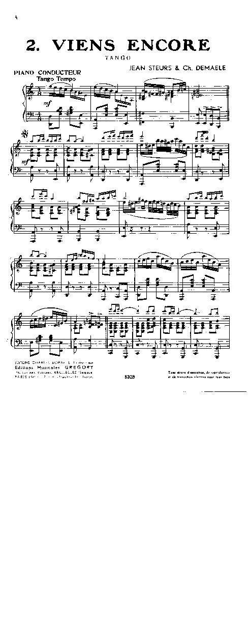 télécharger la partition d'accordéon Viens encore (Tango) (Partie : Piano) au format PDF