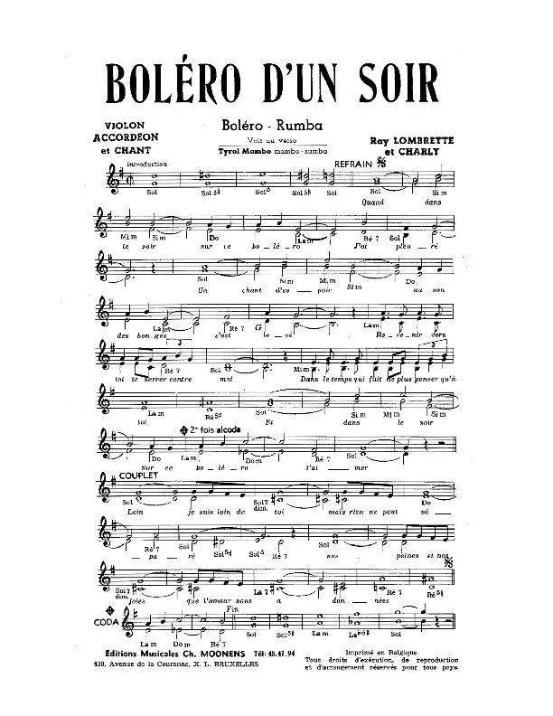 télécharger la partition d'accordéon Boléro d'un soir (Boléro Rumba) au format PDF